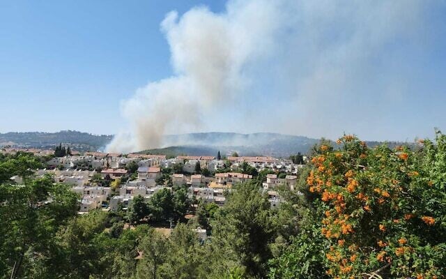 A wildfire is seen near a community outside Jerusalem on June 8, 2022. (Israel Fire and Rescue Services) A wildfire is seen near a community outside Jerusalem on June 8, 2022. (Israel Fire and Rescue Services)