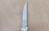 The knife found on a suspect who turned himself in before carrying out a stabbing attack at the Temple Mount on June 21, 2022. (Israel Police)