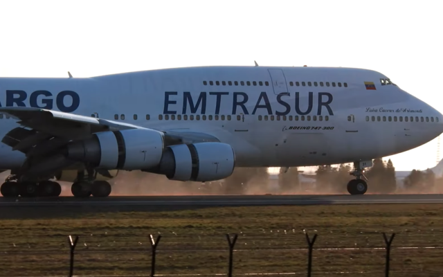 Illustrative: An Emtrasur Cargo Boeing 747 lands in Belgrade on February 24, 2022. (Screen capture/YouTube) Illustrative: An Emtrasur Cargo Boeing 747 lands in Belgrade on February 24, 2022. (Screen capture/YouTube)