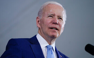 US President Joe Biden speaks at a change of command ceremony at US Coast Guard headquarters, June 1, 2022, in Washington. (AP Photo/Evan Vucci)