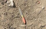 The knife the military said a woman used to try to attack a soldier near the Al Aroub refugee camp in the West Bank, June 1, 2022 (Israel Defense Force)