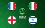 Screen capture from the UEFA Under-19 web page showing the national flags of the four semifinalists, France, Italy, England and Israel. (UEFA)