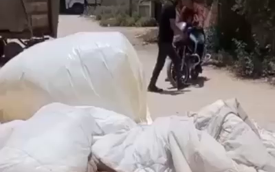 A military observation balloon that landed in the Palestinian city of Beit Hanoun in the northern Gaza Strip, June 17, 2022 (Screenshot: Twitter)