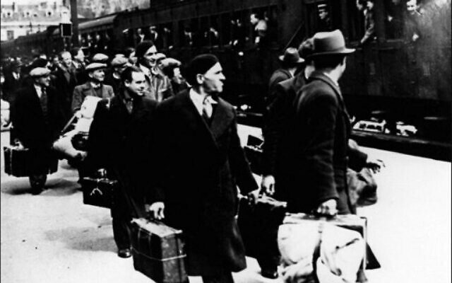 This file photo taken in May 1941 shows Jews getting off the train in Pithiviers (AFP)