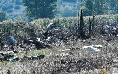 The crash site of an Antonov An-12 cargo aircraft, a few kilometers away from the city of Kavala, Greece, July 17, 2022. (Sakis Mitrolidis/AFP)