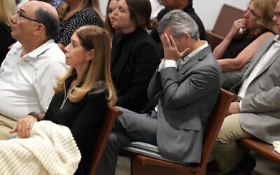 Max Schachter reacts as video and audio are played from inside a classroom as bullets are fired into it during the penalty phase of the trial of Marjory Stoneman Douglas High School shooter Nikolas Cruz at the Broward County Courthouse in Fort Lauderdale, July 18, 2022. (Carline Jean / POOL / AFP)