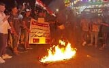 Iraqis protest against Turkey's military offensive in Iraq's autonomous Kurdistan region, in front of a Turkish visa centre in the central Iraqi city of Karbala on July 20, 2022. (Mohammed SAWAF / AFP)