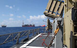 A sea-based Iron Dome air defense system is seen on a Navy ship, guarding the Energean floating production, storage and offloading vessel at the Karish gas field, in footage published by the military on July 2, 2022. (Israel Defense Forces)