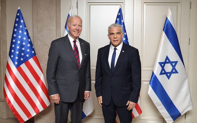 US President Joe Biden and Prime Minister Yair Lapid meet in Jerusalem, July 14, 2022 (Kobi Gideon / GPO) US President Joe Biden and Prime Minister Yair Lapid meet in Jerusalem, July 14, 2022 (Kobi Gideon / GPO)