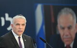 Prime Minister Yair Lapid speaks at a memorial ceremony in Jerusalem for former prime minister Yitzhak Shamir, July 10, 2022. (Amos Ben Gershom/GPO)