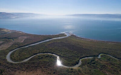 In this Friday, Dec. 8, 2017 photo, an aerial view shows the Jordan River estuary of the Sea of Galilee near the community settlement of Karkom, northern Israel. .(AP Photo/Oded Balilty)