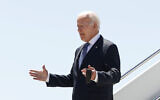 Illustrative: US President Joe Biden walks down the steps of Air Force One on arrival at the Torreon air base in Madrid, Spain, June 28, 2022. (J.J.Guillen/Pool photo via AP)