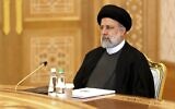 Iran's President Ebrahim Raisi attends the summit of Caspian Sea littoral states in Ashgabat, Turkmenistan, June 29, 2022. (Kremlin Press Service via AP)