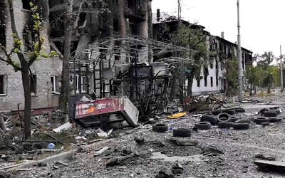 Damaged residential buildings in Lysychansk, in the Luhansk region, Ukraine, July 3, 2022. (Luhansk region military administration, via AP)