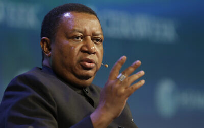 Mohammad Barkindo, Secretary-General of OPEC, is shown during a panel discussion at CERAWeek by IHS Markit at Hilton Americas,1600 Lamar St., on March 7, 2017, in Houston (Melissa Phillip/Houston Chronicle via AP, File)