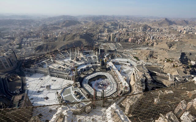 A general view of the Grand Mosque is seen from the Clock Tower during the Hajj pilgrimage in the Muslim holy city of Mecca, Saudi Arabia, July 6, 2022. (Amr Nabil/AP) A general view of the Grand Mosque is seen from the Clock Tower during the Hajj pilgrimage in the Muslim holy city of Mecca, Saudi Arabia, July 6, 2022. (Amr Nabil/AP)