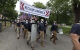 Illustrative: Marchers bearing the insignia of the white supremacist group Patriot Front parade through Boston Common on July 2, 2022, in Boston. (AP Photo/Michael Dwyer)