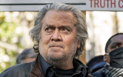 Former White House strategist Steve Bannon speaks with reporters after departing federal court on November 15, 2021, in Washington. (AP Photo/Alex Brandon, File)