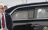 Illustrative: US Secret Service agents surround the car of US President Joe Biden as he leaves  Ben Gurion Airport near Tel Aviv on his way to Jerusalem, July 13, 2022. (Gil Cohen-Magen/Pool via AP)