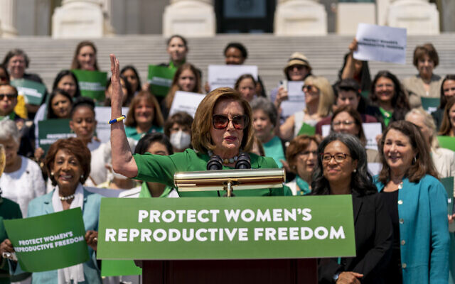 House Speaker Nancy Pelosi of Calif., accompanied by female House Democrats, speaks at an event ahead of a House vote on the Women's Health Protection Act and the Ensuring Women's Right to Reproductive Freedom Act at the Capitol in Washington, Friday, July 15, 2022. (AP Photo/Andrew Harnik) House Speaker Nancy Pelosi of Calif., accompanied by female House Democrats, speaks at an event ahead of a House vote on the Women's Health Protection Act and the Ensuring Women's Right to Reproductive Freedom Act at the Capitol in Washington, Friday, July 15, 2022. (AP Photo/Andrew Harnik)