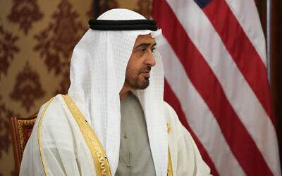 Abu Dhabi's Crown Prince Mohammed bin Zayed Al Nahyan sits during a meeting with US President Joe Biden (unseen) July 16, 2022, in Jeddah, Saudi Arabia. (Evan Vucci/AP)