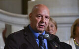 Doug Mastriano, the Republican gubernatorial nominee in Pennsylvania, speaks at an event at the State Capitol in Harrisburg, Pennsylvania, July 1, 2022, (AP/Marc Levy, File)