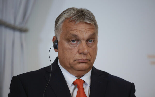 Hungarian Prime Minister Viktor Orban addresses the media during a press conference in Vienna, Austria, July 28, 2022. (Theresa Wey/AP)