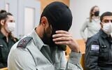 File: Lt. Col. Dan Sharoni, an IDF officer accused of of secretly filming his female soldiers, at a hearing at a military court in Tel Aviv, December 7, 2021. (Avshalom Sassoni/Flash90)