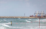 A breakwater at a beach in Ashdod, June 21, 2022 (Nati Shohat/Flash90)