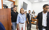 Hadas Klein, aide to Arnon Milchan, arrives to a court hearing in the trial against former Israeli prime minister Benjamin Netanyahu, at the District Court in Jerusalem on July 5, 2022. (Olivier Fitoussi/Flash90)