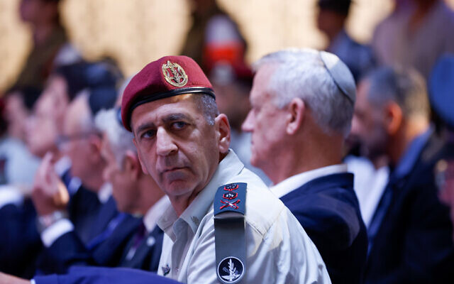 IDF Chief of Staff Aviv Kohavi at a memorial ceremony marking 8 years since the 2014 Gaza war, known as Operation Protective Edge, at the National Memorial Hall in Jerusalem, July 10, 2022. (Olivier Fitoussi/Flash90) IDF Chief of Staff Aviv Kohavi at a memorial ceremony marking 8 years since the 2014 Gaza war, known as Operation Protective Edge, at the National Memorial Hall in Jerusalem, July 10, 2022. (Olivier Fitoussi/Flash90)