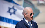 United States President Joe Biden during a welcoming ceremony, at Ben Gurion Airport near Tel Aviv on July 13, 2022, on  his first official visit to Israel since becoming US president. (Sraya Diamant/Flash90)
