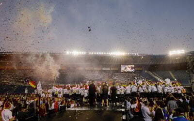 The opening ceremony of the Maccabiah Games in Jerusalem. Thousands of competitors from all over the world will take part in the Maccabiah Games, dubbed the 'Jewish Olympics'. July 14, 2022. (Olivier Fitoussi/Flash90)
