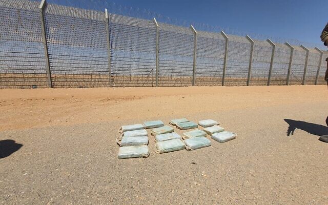 Drugs seized during a smuggling attempt on the Egypt border, July 5, 2022. (Israel Defense Forces) Drugs seized during a smuggling attempt on the Egypt border, July 5, 2022. (Israel Defense Forces)