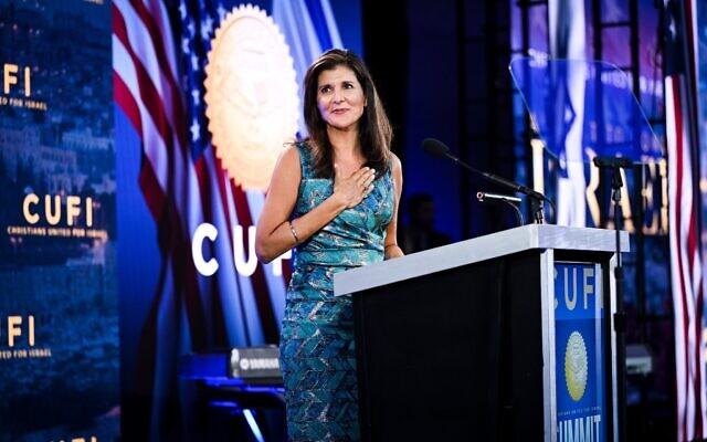 Former US Ambassador to the UN Nikki Haley speaks at a Christians United for Israel event on July 19, 2022. (Nikki Haley/Twitter) Former US Ambassador to the UN Nikki Haley speaks at a Christians United for Israel event on July 19, 2022. (Nikki Haley/Twitter)