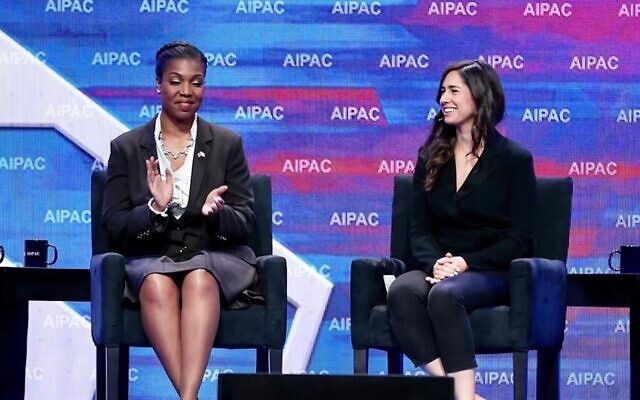 Shelley Greenspan, on right, shown at the 2020 AIPAC policy conference. (Courtesy of Greenspan via JTA) Shelley Greenspan, on right, shown at the 2020 AIPAC policy conference. (Courtesy of Greenspan via JTA)