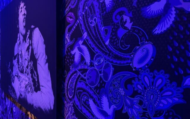 Patrick Moriarty's Paisley Park-inspired wallpaper, on display in 'Paisley, A Princely Pattern,' a new exhibit at Jerusalem's Museum of Islamic Art (Jessica Steinberg/Times of Israel)