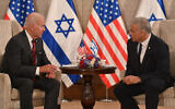 US President Joe Biden and Prime Minister Yair Lapid meet in Jerusalem, July 14, 2022. (Kobi Gideon/GPO)