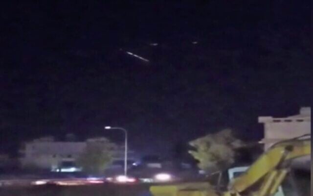 Screen capture from video of a chain of lights spotted in the night sky over northern Israel, July 24, 2022. (Channel 12) Screen capture from video of a chain of lights spotted in the night sky over northern Israel, July 24, 2022. (Channel 12)