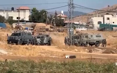 Israeli military vehciles are seen in the West Bank city of Tubas, July 17, 2022. (Screenshot: Twitter)