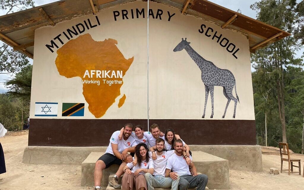 Afrikan's second delegation to Malindi, Tanzania in May 2022. Back row from left: Shahar Vaturi, Shahar Linchevski, Rafi Ryker, Shahar Kerrett. Front row from left: Shahar Gadish, Gal Genossar, Yehonatan Barel. (Courtesy of Afrikan)