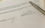 The Jerusalem Declaration signed by Prime Minister Yair Lapid and US President Joe Biden at the Waldorf Astoria Hotel in Jerusalem, July 14, 2022. (Courtesy)