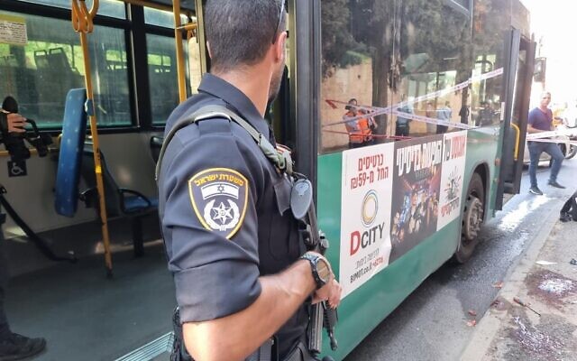 The scene of a suspected stabbing attack near Ramot Junction in Jerusalem on July 19, 2022. (Israel Police)