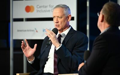 Defense Minister Benny Gantz speaks at the Aspen Security Conference on July 21, 2022. (Defense Ministry)