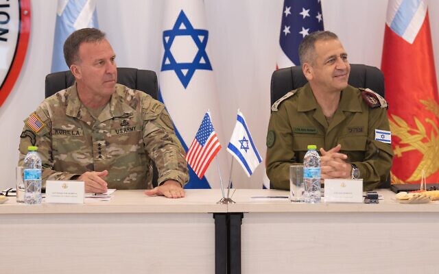 Michael Kurilla, head of the United States Central Command (left) meets with IDF chief, Aviv Kohavi, on July 17, 2022. (Israel Defense Forces) Michael Kurilla, head of the United States Central Command (left) meets with IDF chief, Aviv Kohavi, on July 17, 2022. (Israel Defense Forces)