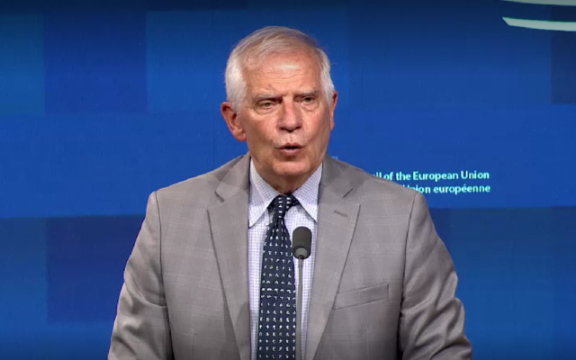 European Union foreign affairs chief Josep Borrell announces the resumption of the Association Council with Israel, July 18, 2022. (screenshot) European Union foreign affairs chief Josep Borrell announces the resumption of the Association Council with Israel, July 18, 2022. (screenshot)