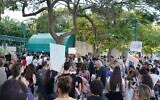 Israelis demonstrate outside the Hai animal park in Kiryat Motzkin on July 28, 2022. (Courtesy, Campaign to Save the Animals at Hai Animal Park, Kiryat Motzkin)