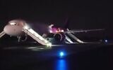 Emergency chutes on a Wizz Air plane from Israel that was evacuated due to a bomb threat, Poland, July 23, 2022 (Screen grab/Ynet)