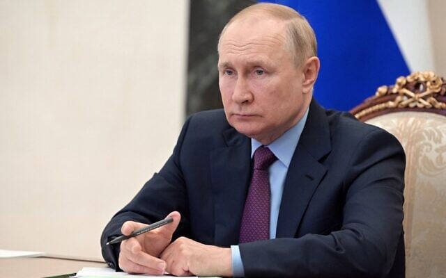 Russian President Vladimir Putin chairs a meeting on the development of the country's metallurgical sector via a video conference at the Kremlin in Moscow on August 1, 2022. (Pavel Byrkin / Sputnik / AFP)