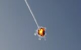Israel's Iron Dome air defense system intercepts a rocket launched from the Gaza Strip, above the southern Israeli city of Sderot on August 6, 2022. (Jack Guez/AFP)